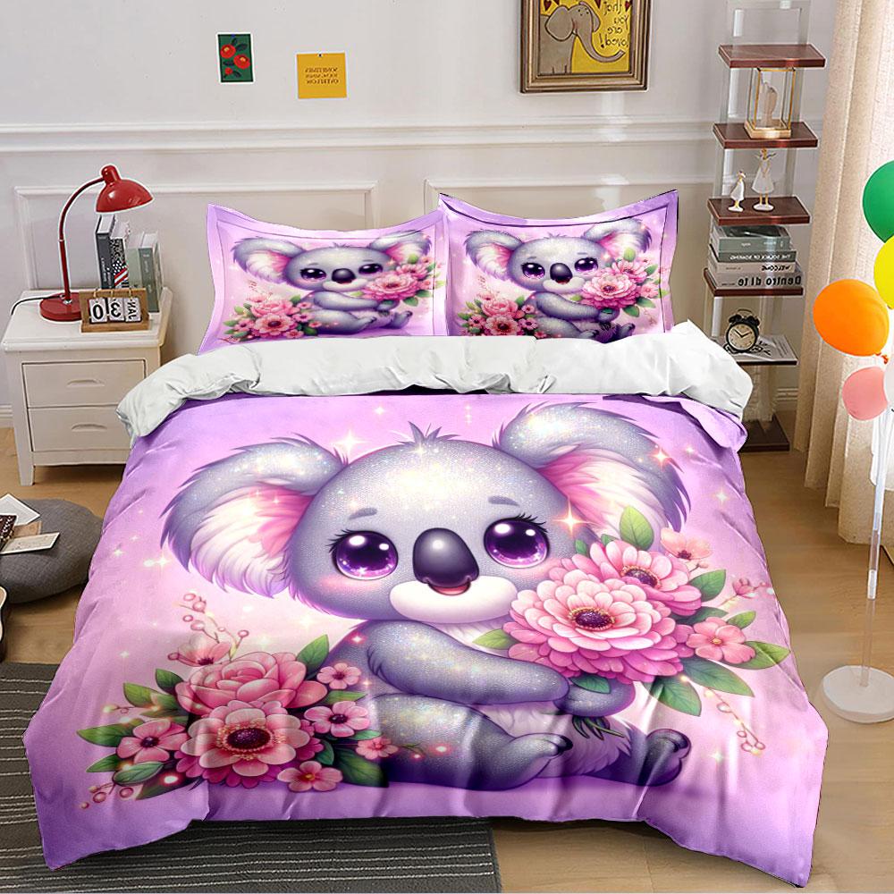 Purple Glitter Koala Bedding Set Bedding Duvet Cover Set Duvet Cover Pillowcases (1 * Duvet Cover 2 * Pillowcases, Without Duvet Insert)