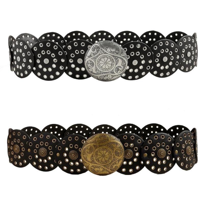 Adult Relief Round Buckle Waist Belt Adjustable Exaggerated Personality Waist Belt for Men Teenagers Coat Dress