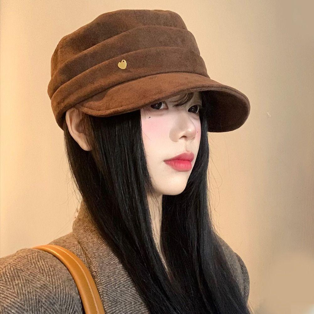 Korean Style Flat Cap Chamois Retro Painter Hat Personality Suede Equestrian Hat Outdoor