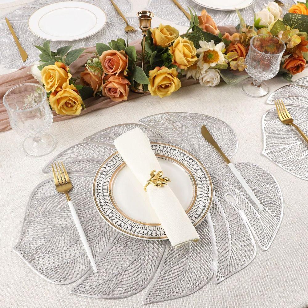 3pcs Anti-stain Table Mat Hollow Coaster Kitchen Accessories Leaf Shape Placemat  Wedding
