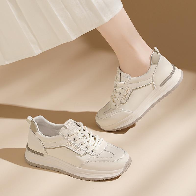Leather board shoes lightweight sneakers women's new spring and autumn versatile little white shoes platform casual ladies dad