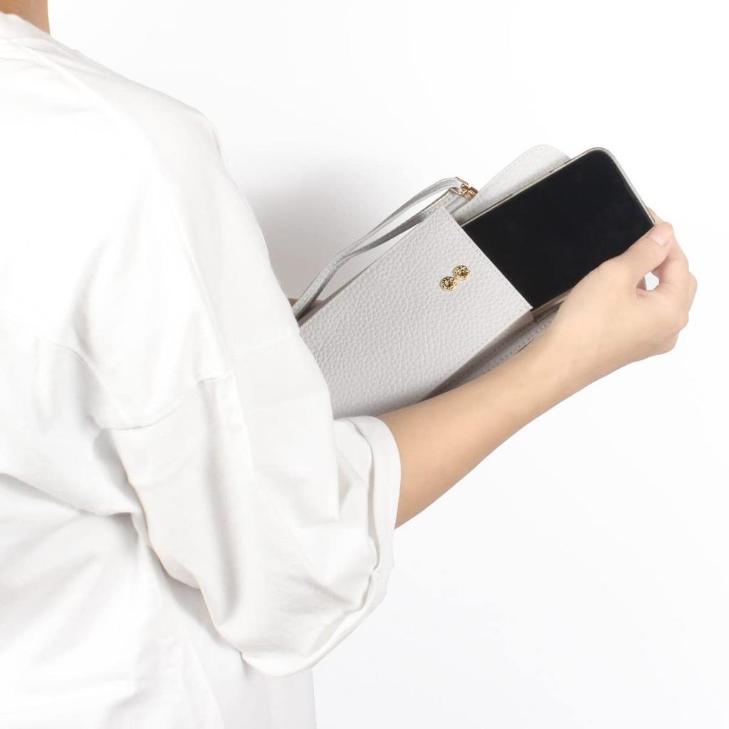 Blanc Pomme Women's Smartphone Pouch, Wallet, Embossed Genuine Leather, Shoulder Strap, Small, Crossbody Bag, Mini Bag, Bp-1072, Beige