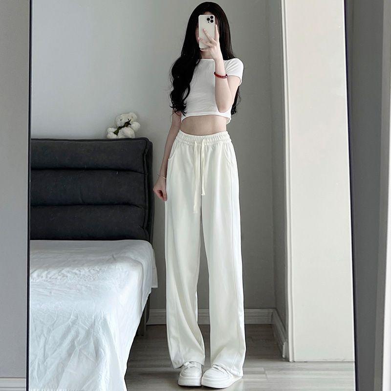 Korean Simple Casual Pants for Women In Spring and Autumn New High-waist Straight Sports Sweatpants Draped Loose Wide Legs