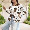 Women Plus Size White Leopard Heart Lock Printed Baseball Collar Long Sleeve Jacket With Pockets