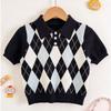 Kids Old Money Argyle Knit Polo Shirt Short Sleeve Sweater For Boys And Girls Fashionable Versatile Children Clothing