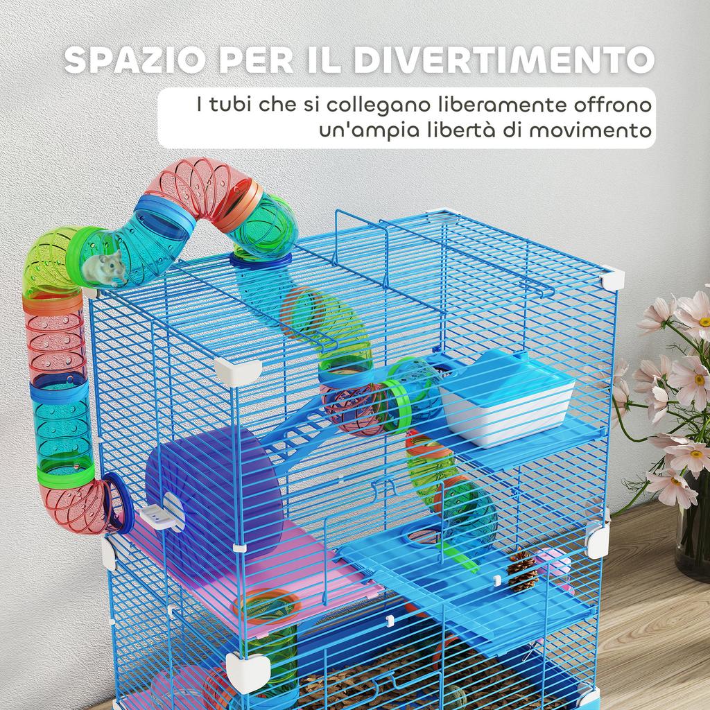 5-Tier Hamster Cage with Tubes, Wheel, Ladders, House and Bottle, 46x30x58 Cm