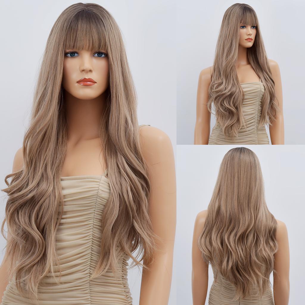 Synthetische Perücke für Frau, blau gefärbt, Ombre, langer Körper, Wasserwelle, Cosplay-Party, Lolita, 28 Zoll, hitzebeständige Nutural-Perücke