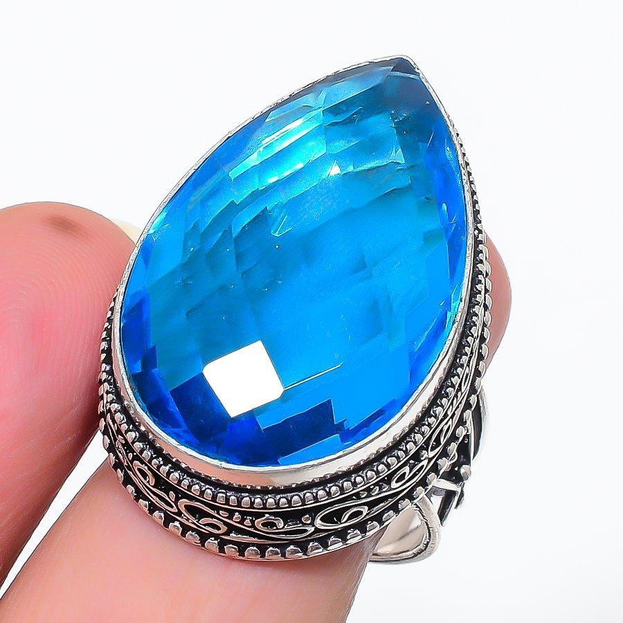 

Natural Swiss Blue Topaz Gemstone 925 Sterling Silver Jewelry Ring Size 9 f8Z56