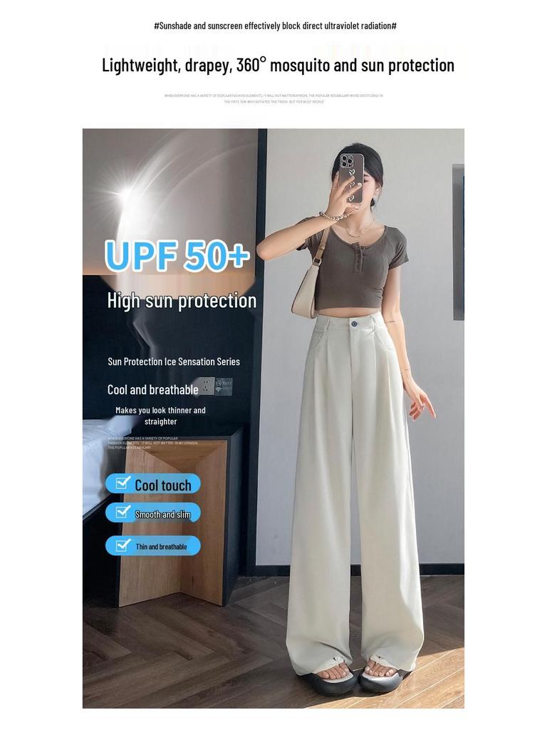 2026 Summer Women's High Waist Wide Leg Cotton & Linen Ice Silk Pants