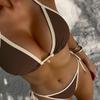 Color Block Binding Tie Side Triangle Sexy Two Piece Bikini Fashionable For Vacation