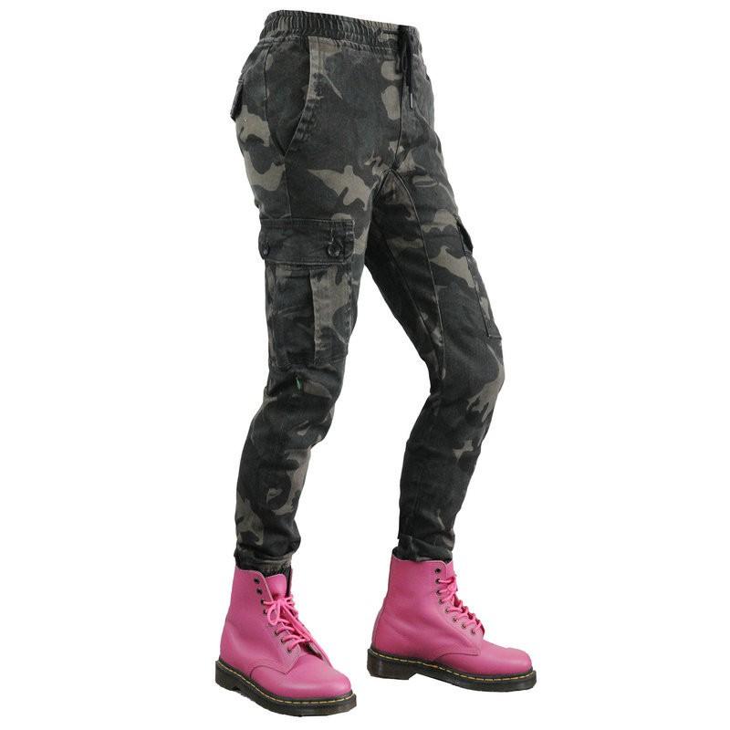 Womens Motorcycle Riding Pants With Silicone Padding Camo Black Gray Protective Biker Trousers Street Sport