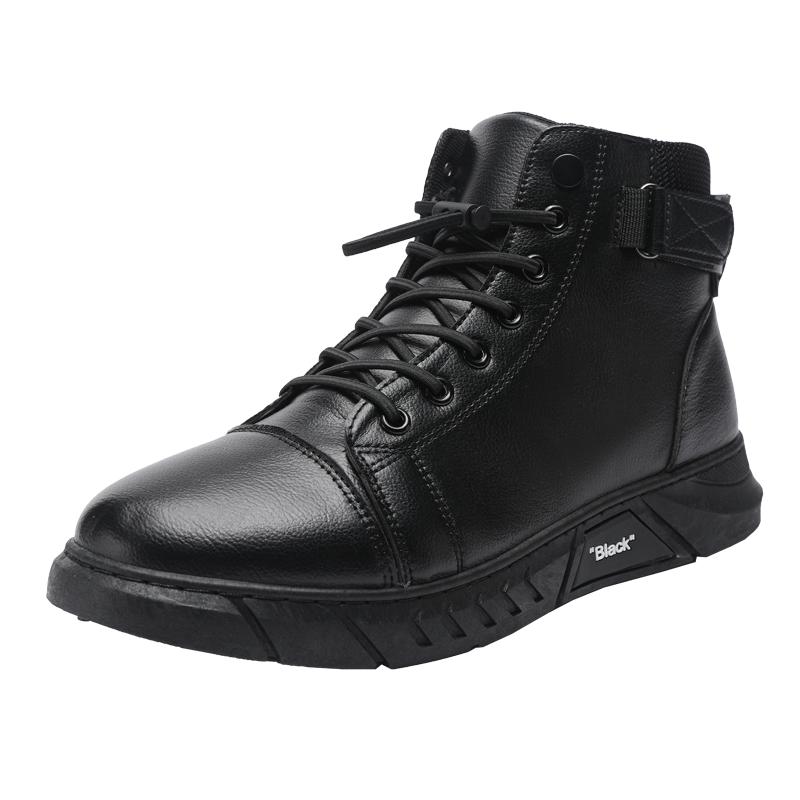 Autumn Cheap Mens Black Boots Trendy Comfortable Casual Leather Boots Men High-top Lace-up  Work Boots For Men Botas Para Hombre