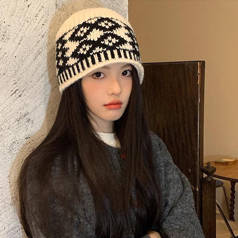Women'S Knitted Cap Wool Mixed Retro Wool Hat For Keeping Warm Big Head Sized Cold Proof Hat For Male Head 1Pc