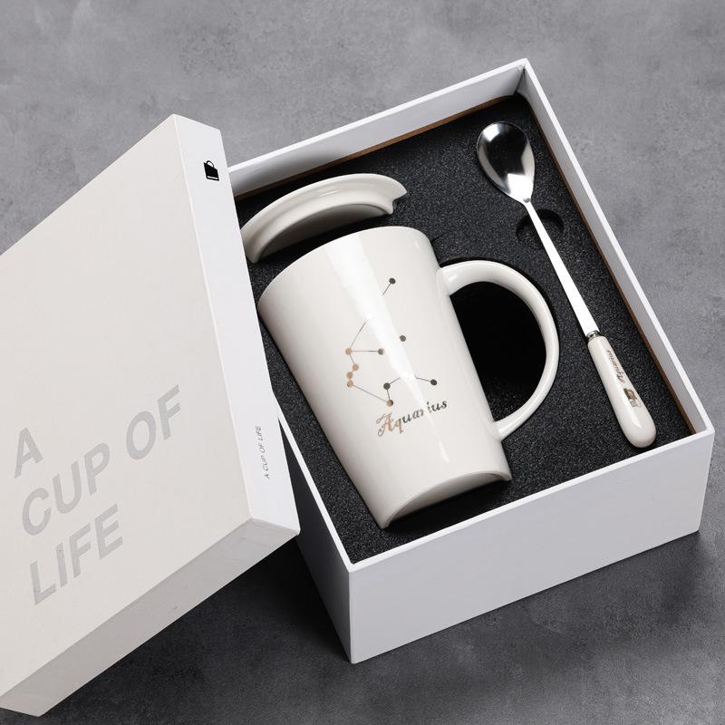 12 Twelve Constellation Ceramic Cups, Water Cups, Gift Box Set, Coffee Cup With Lid Spoon
