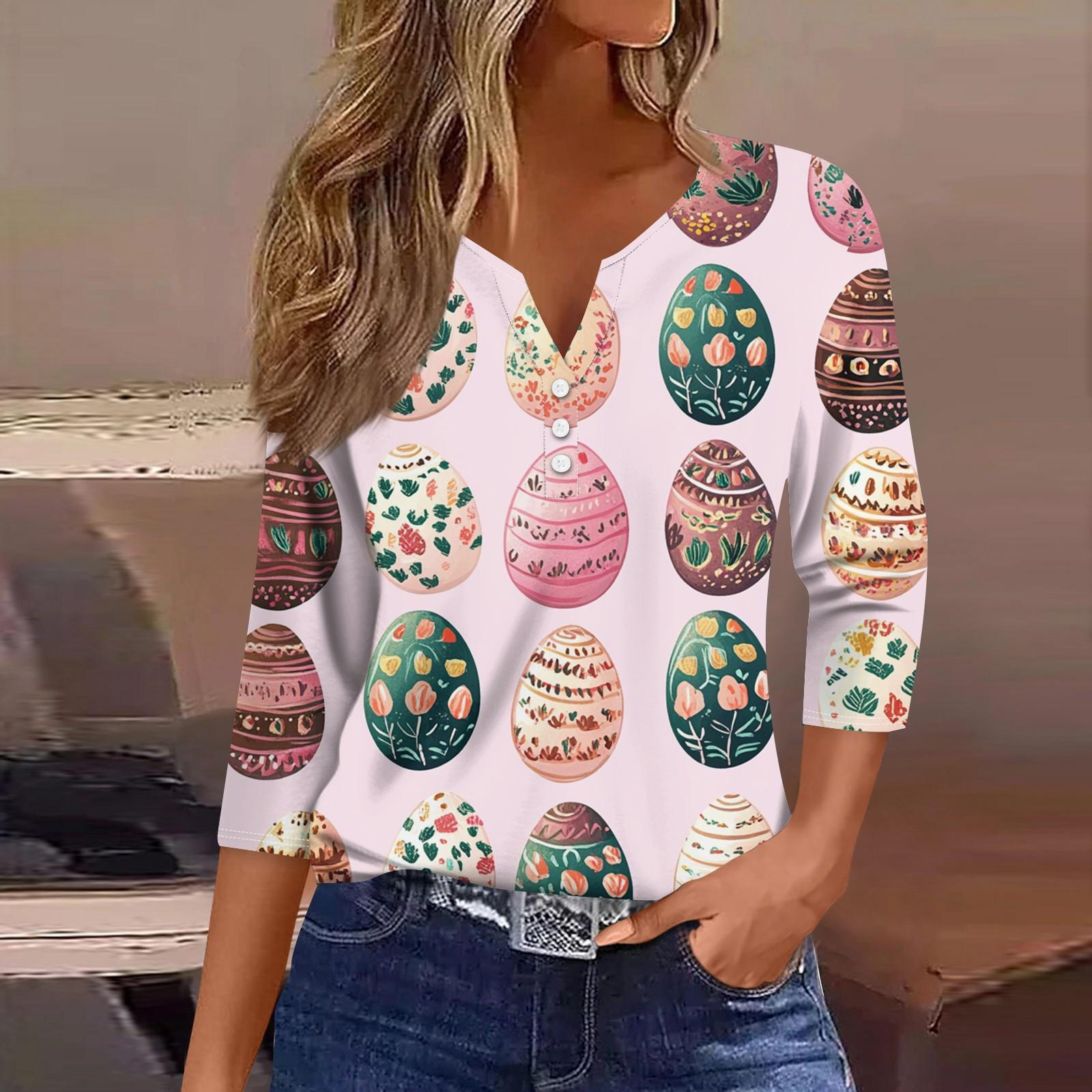 

Жен. Футболка Футболка С принтом Пуговицы Рукав 3/4 Повседневные Выходные Мода Классический V-образный вырез Обычный Топ M розовый