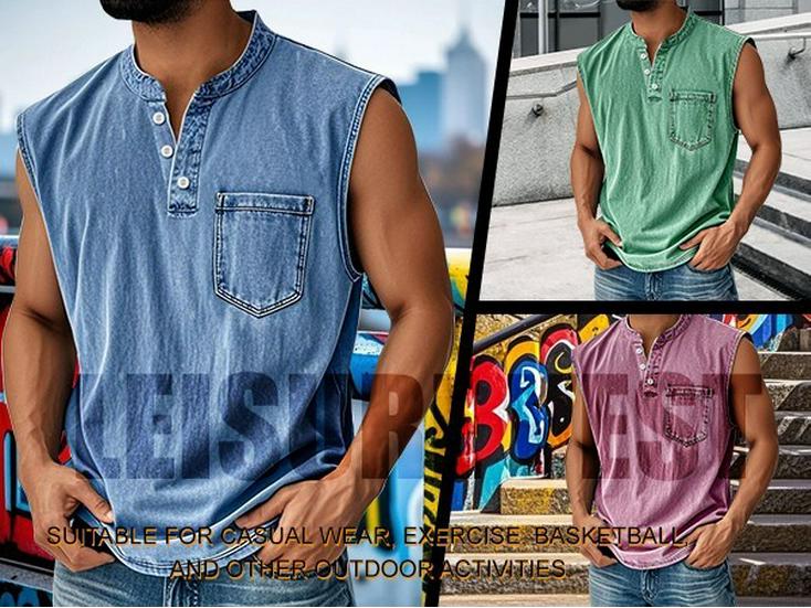 Modische ärmellose Jeansweste für Herren mit drei Knöpfen