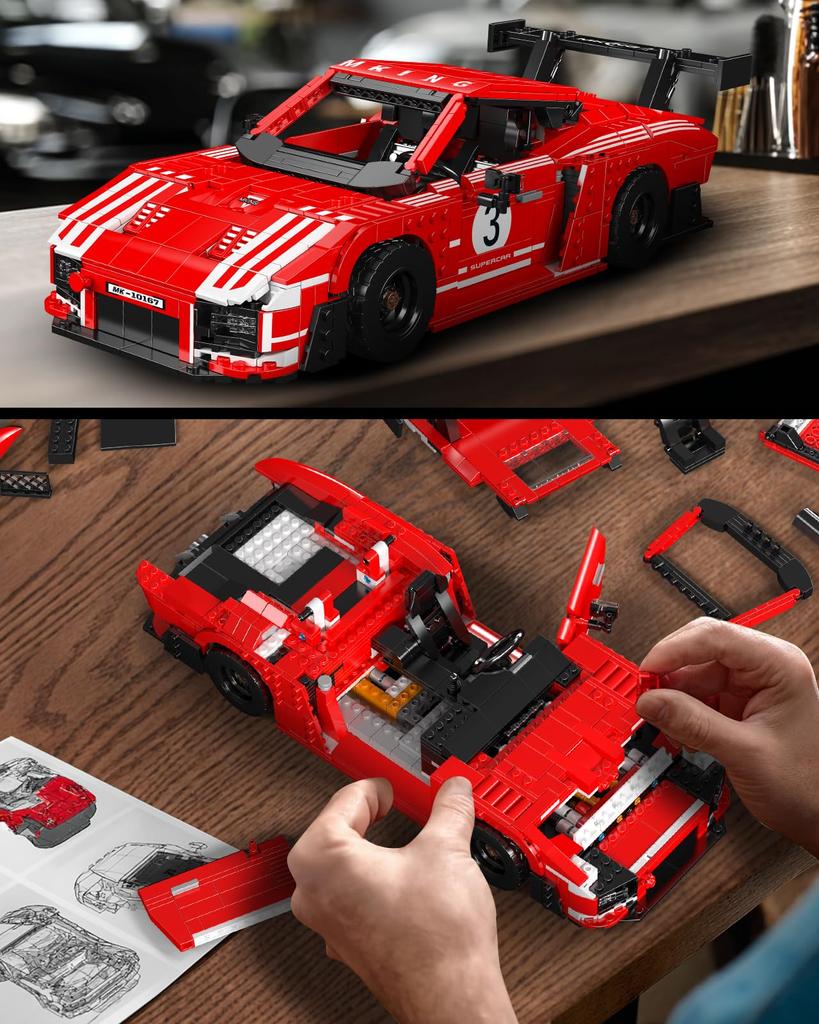Mould King 10167 Red Racing Car Assembly Model, Classic Sports Car Building Block Kit, for Kids and Adults Ages 14 and Up (1717 Pieces)