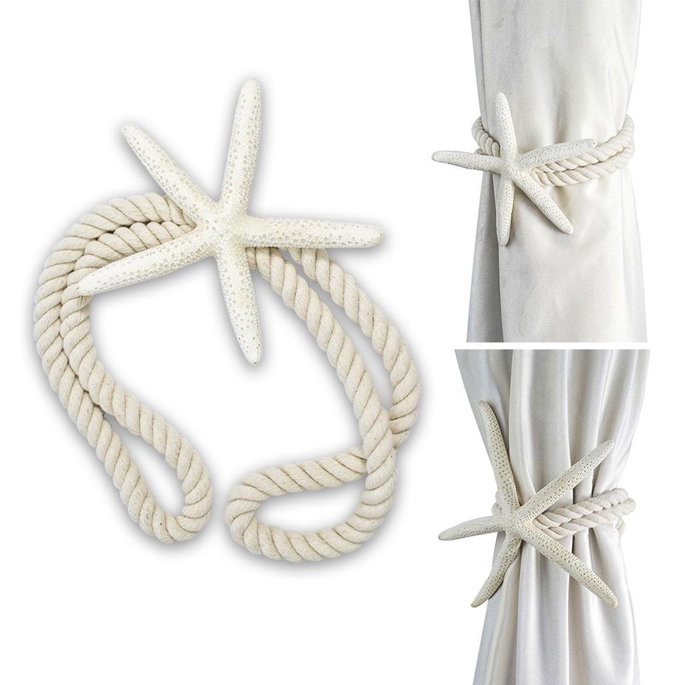 Rope Curtain Tiebacks Natural Starfish Drapery Holdbacks with Cotton Rope for Drapes Beach Themed
