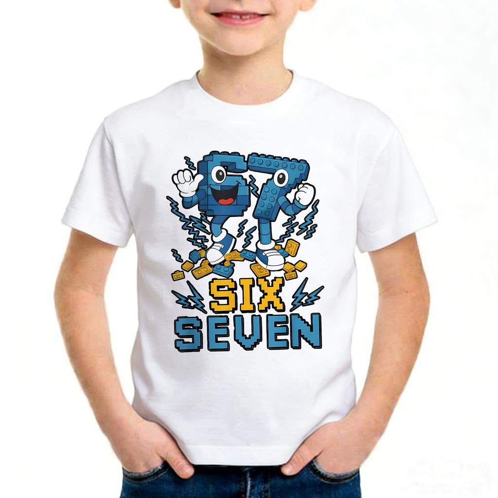 Unisex Six Seven Italian Brainrot 67 Nummern Grafikdruck T-Shirt Junge/Mädchen Sommer Kurzarm Kinder Bequemes T-Shirt Oberteil.