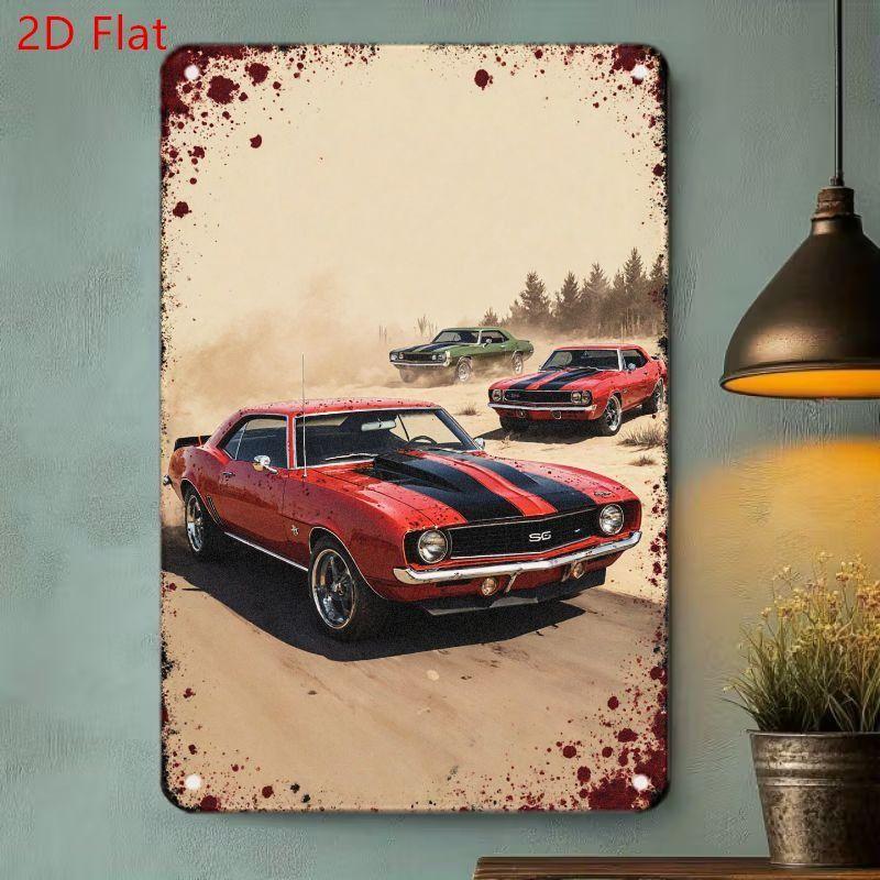 Racing Car Retro Style Metal Decorative Painting for Garage Room Decor