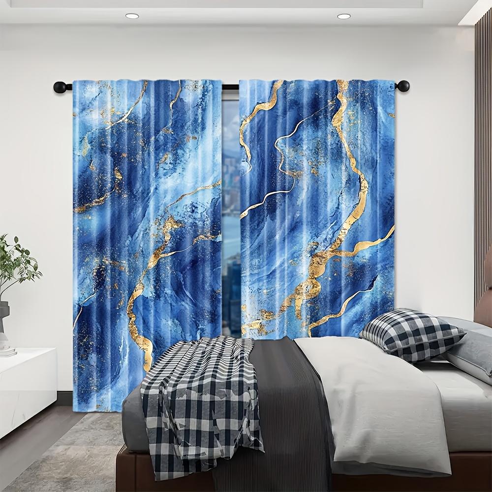 2 Panels Blue Gold Marble Printed Curtains Abstract Luxury Drapes Polyester Living Room Bedroom Window Treatment Home Decor