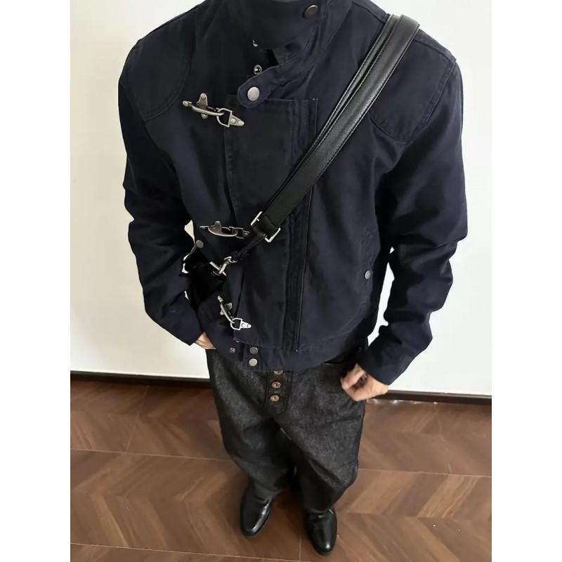 Men's Retro Patchwork Airplane Buckle Jacket