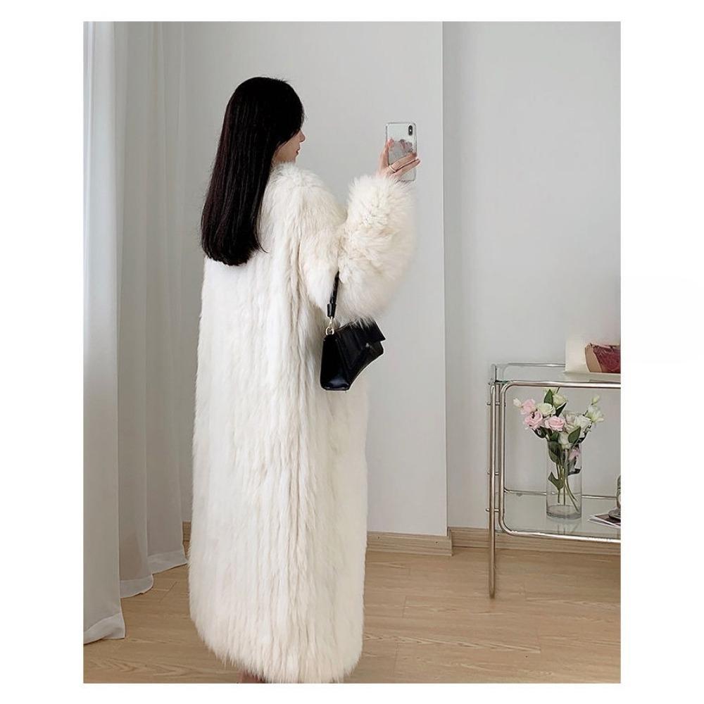 Winter Neuer Umweltfreundlicher Fuchspelz Langpelzmantel Damen Pelzmantel Dick Warm Damenmantel