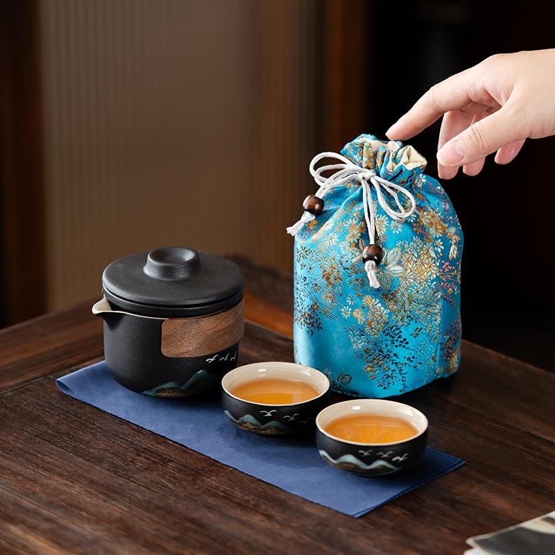 Travel Tea Set Portable Home Retro Storage Bag Business Trip Tea Coarse Pottery and Kuaike Cup Commemorative Opening Event