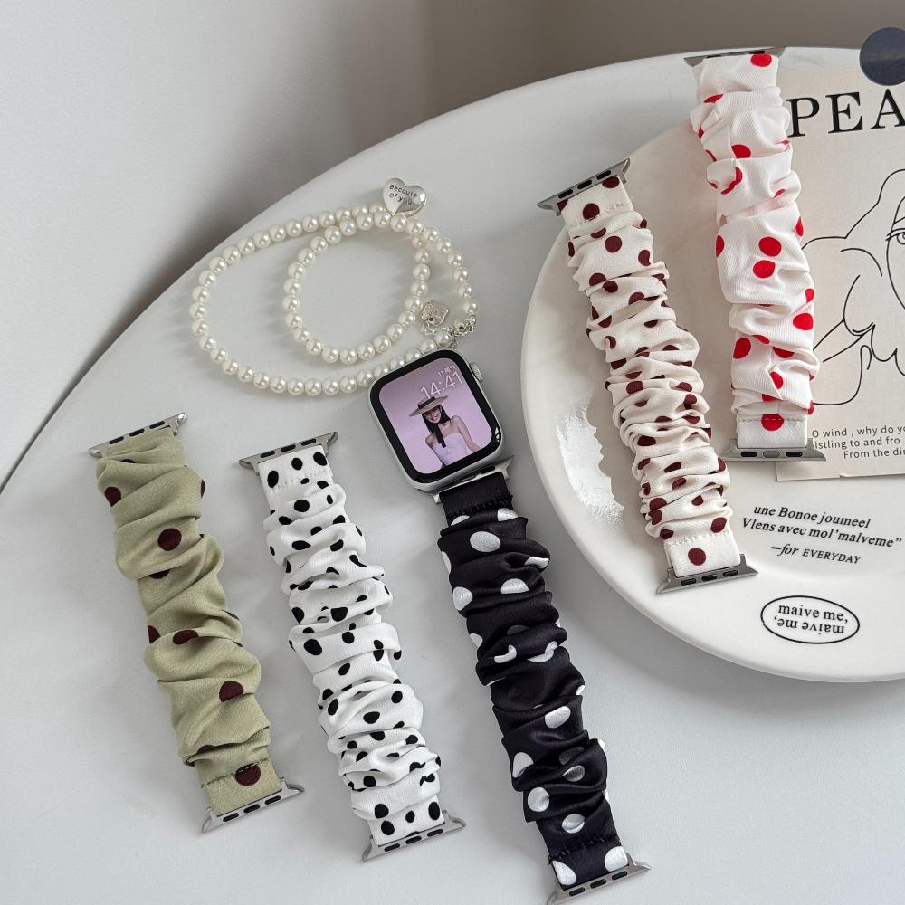 Elastische Scrunchie Band Voor Apple Watch Ultra Band49mm 45/44/42/41 Alle Bereiken voor iWatch Series11 10 9 8 Kleurrijk Gestippeld Patroon Satin Scrunchie Band