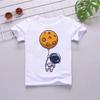 White Planet Space Crew Neck Print T-shirt Short-Sleeved Kids' Graphic Top Summer Polyester Fabric Children's Fashion