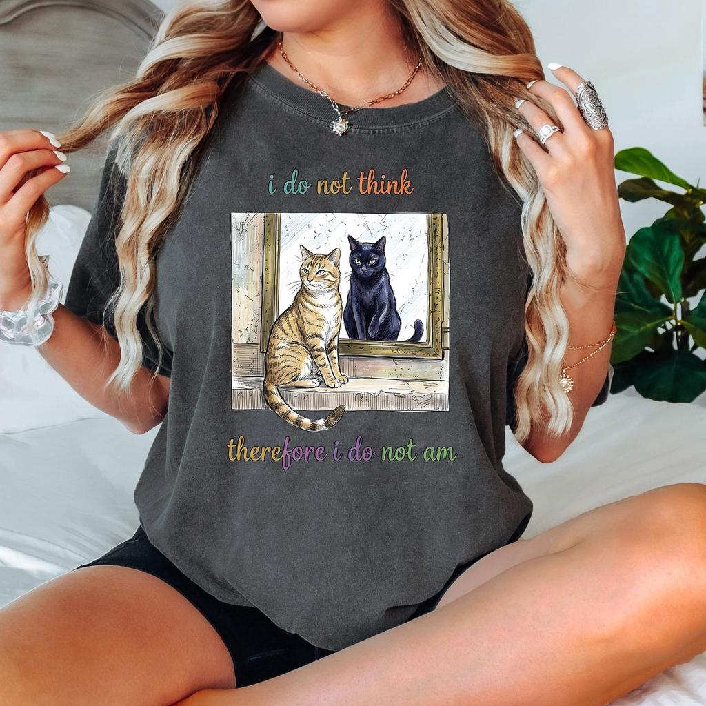 Comfort Colors® I do not think therefore i do not am, Funny Cat shirt, Grunge T-Shirt, Vintage Shirt, 80s, 90s, Retro, Witchy shirt