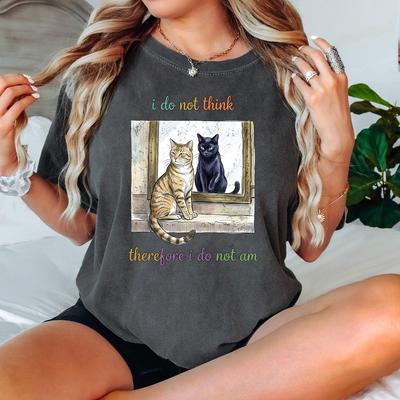 Comfort Colors® I Do Not Think Therefore I Do Not Am, Funny Cat Shirt, Grunge T-Shirt, Vintage Shirt, 80s, 90s, Retro, Witchy Shirt