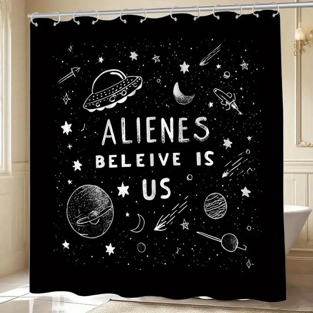 1pc of Bathroom Shower Curtain, Starry Sky Exploration, Starry Sky Adventure Shower Curtain, Includes 12 Hooks, 180*180cm Bath 90x180cm