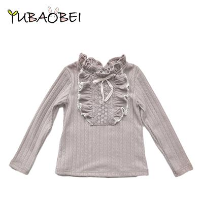 Girl Lace Ruffle Collar Shirt Child Clothing Autumn Long Sleeve Girls Kids Cotton Blouse T-shirt