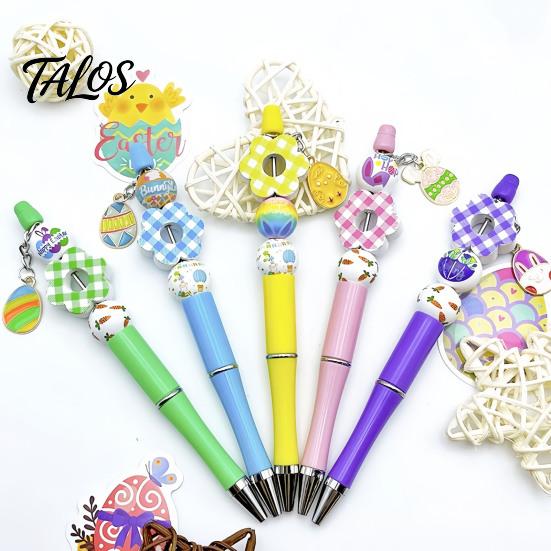 Creatieve Schrijftools voor Kinderen Kralen Balpen Set, DIY Paasknutselpakket, met Kleurrijke Unieke Cadeau Studenten Konijn En Ei Kralen Decoratie,