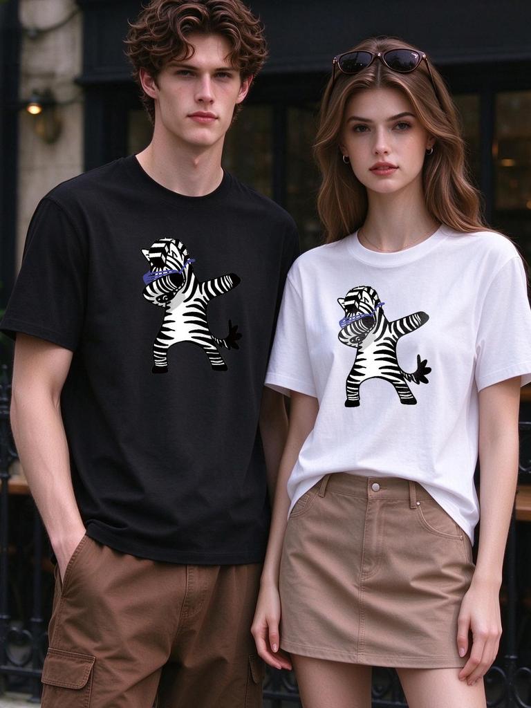 Unisex T-shirt Cute Zebra Print Casual Comfy Soft Fashion Summer Basic Top Daily Wear
