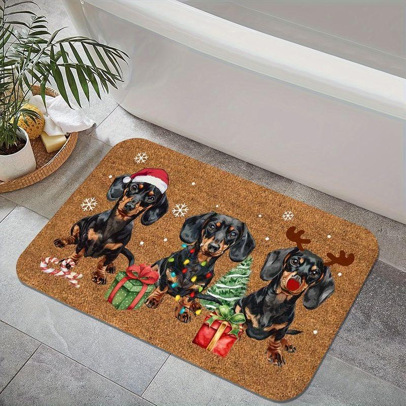 Christmas Dachshund Welcome Doormat Non Slip Floor Mat Xmas Sausage Dog For Entrance Kitchen Bedroom Holiday Home Decor