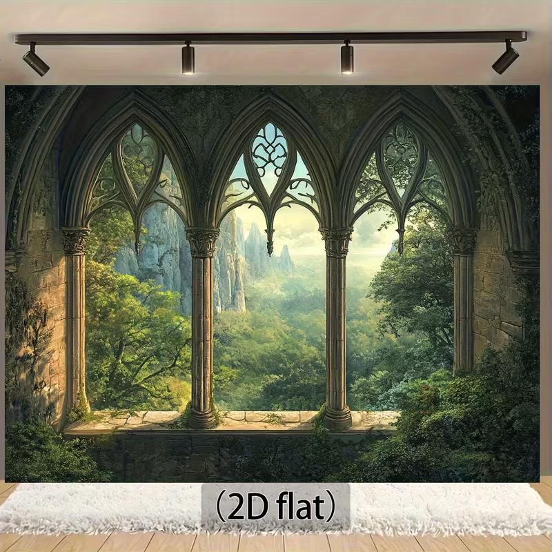 2D Gothic Castle Window Backdrop for Fantasy & Medieval Themed Parties 47.2x31.5inch/120*80cm