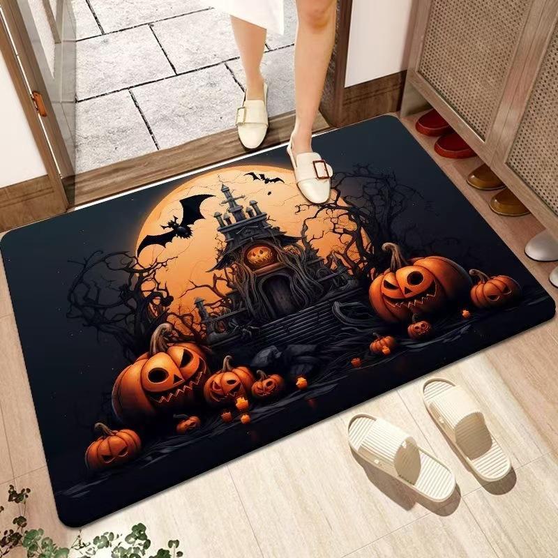 

Halloween Theme Door Mat With Spooky Pumpkin Bat Haunted House Patterns Soft Decorative Entryway Rug For Home Indoor 40x60cm