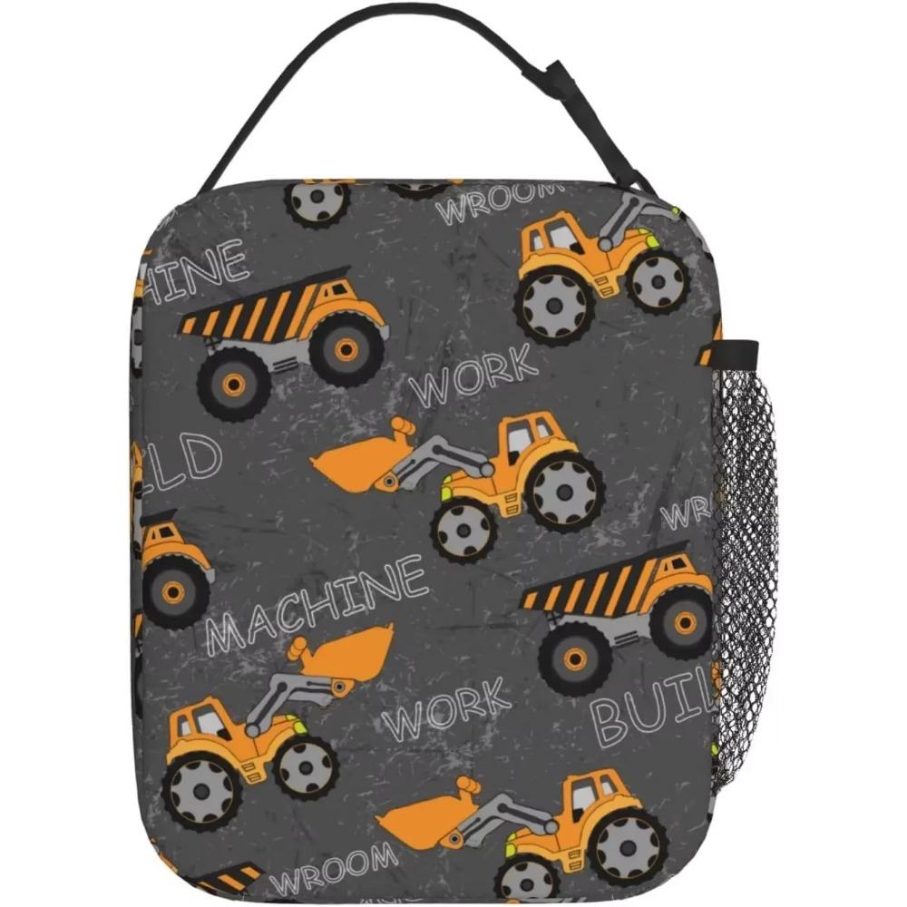 Truck Cars Pattern Lunch Bag Insulated Portable Reusable Lunch Box with Zipper for Women Men Picnic Beach for Kids