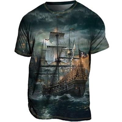 Vyriški marškinėliai, marškinėliai, marškinėliai, grafinis laivas, laivas „Nautical“ įgulos kaklo drabužiai, drabužiai, 3D spausdinimas lauko laisvalaikio trumpomis rankovėmis senovinis mados dizaineris