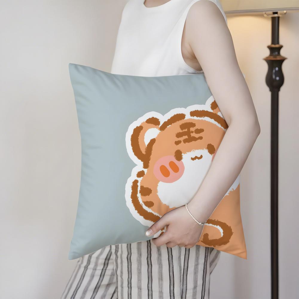 Cute Heartwarming Animals Zodiac Signs Cushion Cover Silky Elegant Comfort Sofa Bed Invisible Zipper Beach Pillowcase