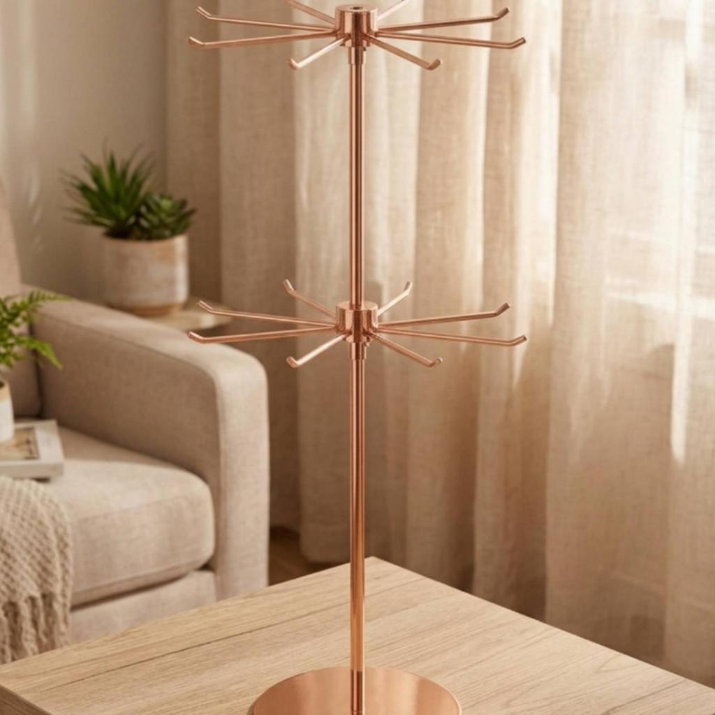 Tangletangle-Resistant Rotating Jewelry Organizer Rose Gold Display