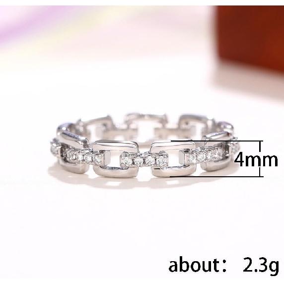 925 Sterling Silver Shiny Full Diamond Ring Chain Shaped Diamond and Zirconia Index Ring Cubic Zirconia Cocktail Rings CZ Diamond Ring Eternity