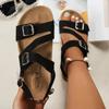 Fashion Metal Buckle Mule Sandals Women Summer 2025 Comfortable Flat Heels Cork Sandals Woman Plus Size 42 Non Slip Casual Beach Shoes