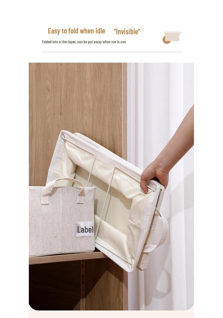 Foldable Tianshan Cotton Linen Clothes Storage Box with Inner Lining & Double Layer PP Board