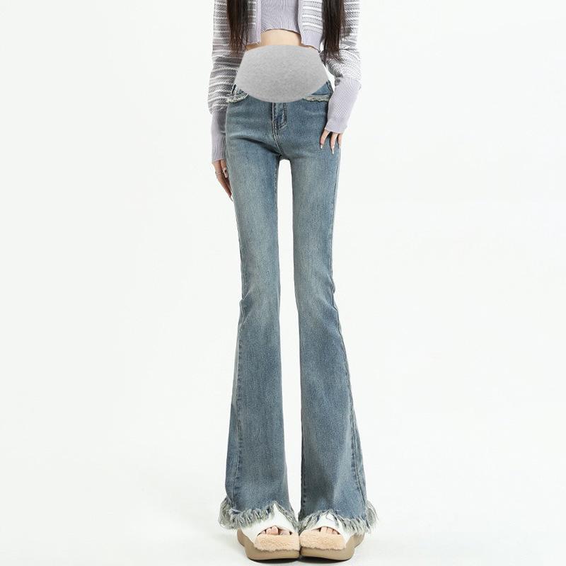 

Maternity High Stretch Micro Flare Frayed Hem Denim Pants, Retro Style for Spring and Autumn. M светло-синий