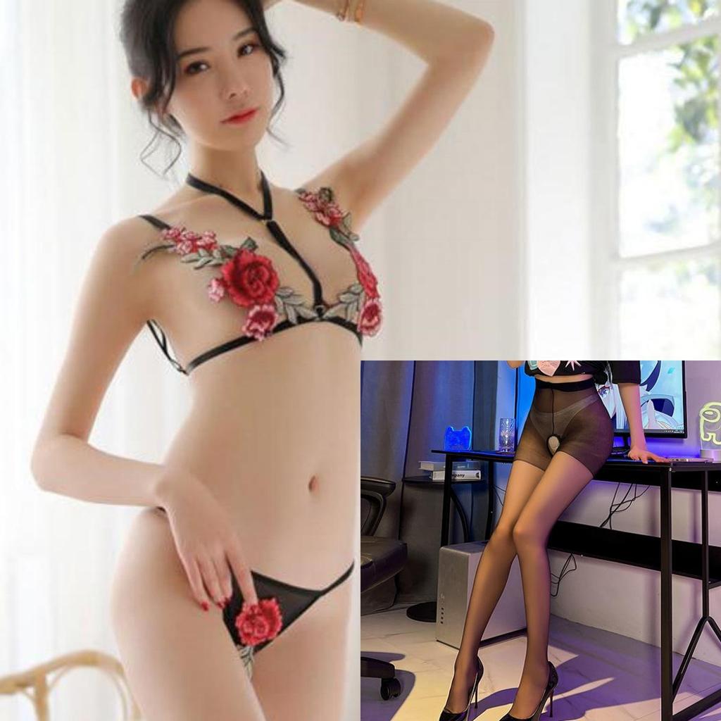 Seductive Rose Hot Three-Point See-Through Lingerie Nightgown A8