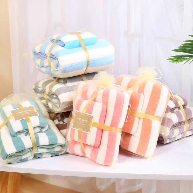 Coral Fleece Hemming, Wide Strip Towel, Towel Combination, Mother and Child Towel, High-density Water Absorption, Enlarged and Thickened