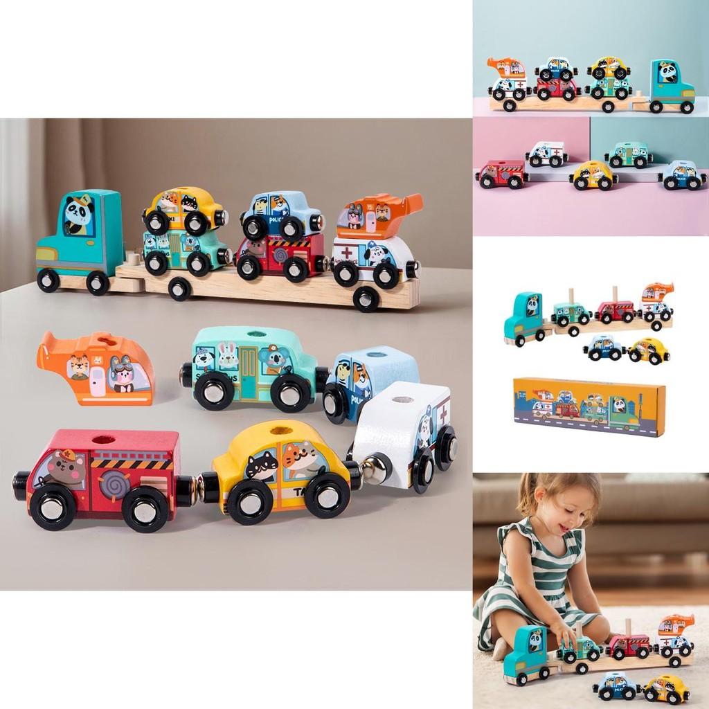 Wooden Animal Pattern Magnetic Car Building Block Children Puzzle Toy Set For Early Education And Cognitive Development